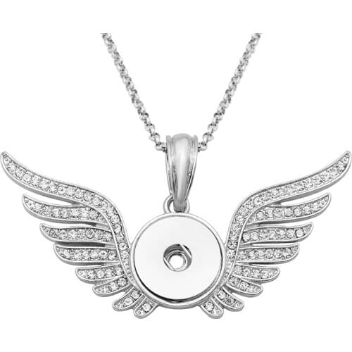 New Fashion Beauty Crystal Wings snap pendant necklace 60cm fit 18mm snap buttons snap jewelry XL0195