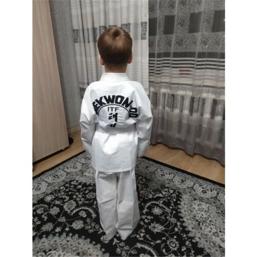 New ITF Taekwon-Do Approve White Cotton Student Doboks Suit Martial Arts Kimono Taekwondo Uniform Clothes Long Sleeve Fitness Gi