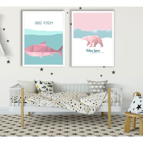 Nordic Poster Animals Geometric Polar Bear Big Fish Canvas Abstract Painting Art Print Wall Picture Kids Living Room Home Decor