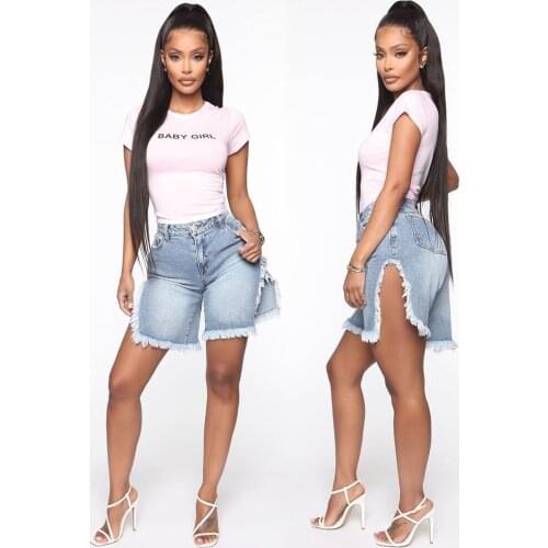 Sexy Women Denim Jean Shorts Slit Open Short Pants Streetwear Tassel Overall Shorts Wide Leg Biker Suit Summer Clothings 2020