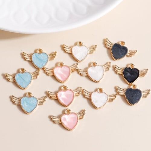 10pcs 22*14mm 4 Color Wings Fly Love Heart Charms for Jewelry Making Enamel Charms DIY Earrings Pendants Necklaces Accessories