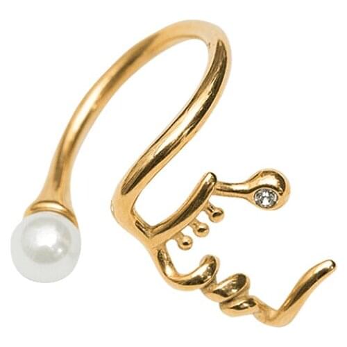 SRCOI Vintage Human Face Gold Silver Color Metal Simulated Pearl Rings 2019 New Fashion Finger Rings Women Party Wedding Jewelry