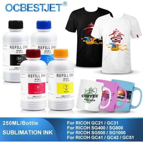 250ML/Bottle 4 Colors Sublimation Ink For Ricoh GC21 GC31 GC41 Heat Transfer Ink Heat Press Sublimation Ink SG3100 SG2100 e3300N