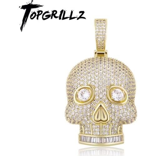 TOPGRILLZ New Skull Pendant Necklace with Gold 4mm Tennis Chain High Quality Ice Micropavé Cubic Zirconia Hip Hop Fashion Gift