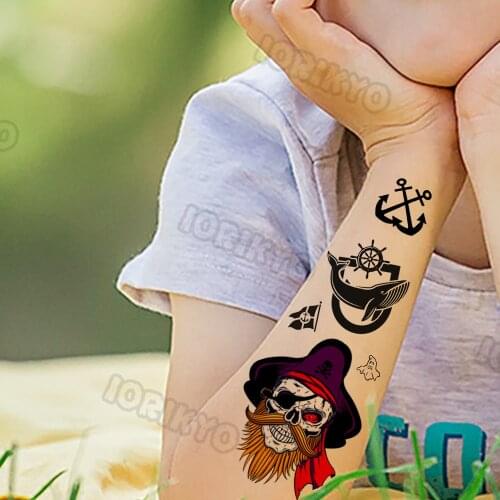 Anchor Pirate Temporary Tattoos For Kids Toddler Boy Adult Men Women Black Whale Tattoo Sticker Fake Transfer Small Tatto Face
