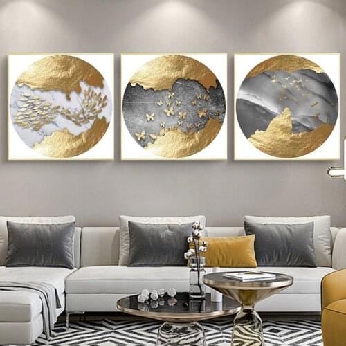 Golden Abstract Luxury Picture Canvas Painting Home Decor Wall Art Gold Mountain Vintage Poster and Print for Living Room Decor