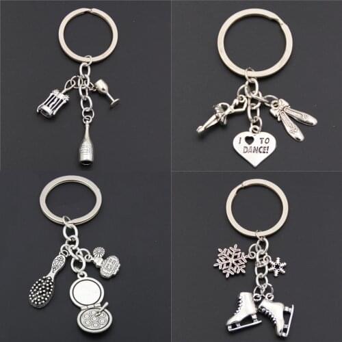 1pc L Love To Dance Keychains Skating Shoes Charms Makeup Pendant Wine Keyring For Women Tennis Jewelry