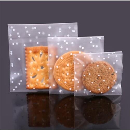 100pcs/set Gift Packing Bag Plastic Biscuits Packaging Bread Baking Supplies White Dot candy Cookies Package Party wedding decor