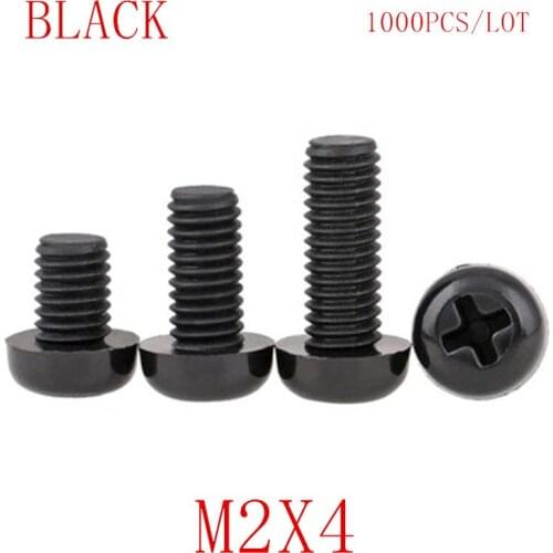1000PCS wholesale M2*4 M2x4 black nylon plastic round pan head screw