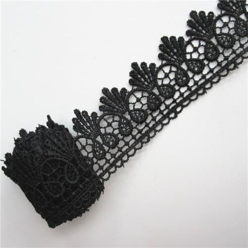 2yd/Lot Black Polyester Flower Embroidered Lace Trim Ribbon Fabric Handmade Sewing Craft For Costume Hat Shoes Decoration 5.5cm