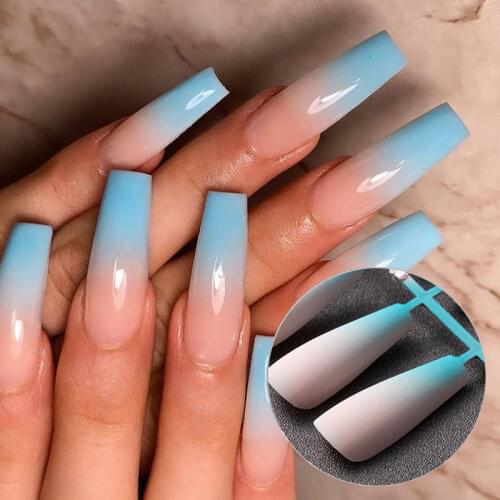 20pcs Matte Gradient Fake Nails Detachable Long Ballerina Full Cover False Nails Acrylic Nail Art Tips Extension Manicure Tools