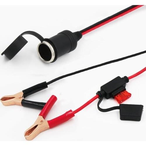 2FT 12V 24V Car Cigarette Lighter Socket Female Adapter 10A Alligator Clips Car Battery Clip-on Extension Cord