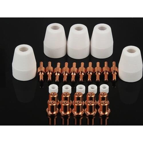 30pcs/set LG40 PT31 Plasma Cutter Cutting Torch Consumables Standar Elcectrode Nozzle/Tip Ceramic shield cap Swirl ring