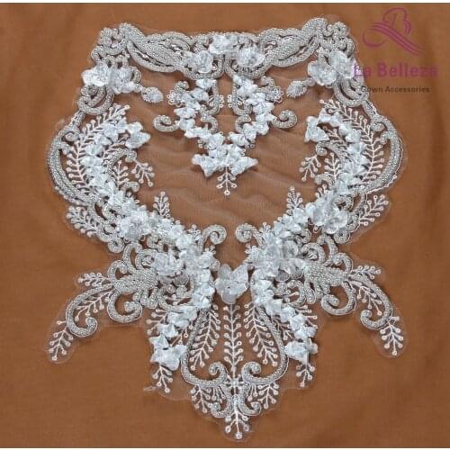 La Belleza 3D flowers piece handmade pearls crystal Rhinestone patch wedding dress applique accessories or without beading