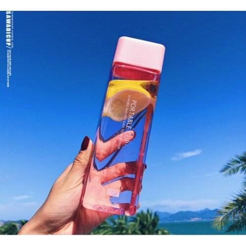 500ML Cute New Square Tea Milk Fruit Water Cup for Water Bottles drink with Rope Transparent Sport Korean style Heat resistant