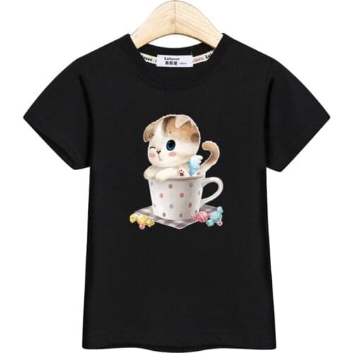 Aimi Lakana baby girls cotton tops quilt cat t-shirt kids short sleeve o-neck tee shirt girl summer clothes