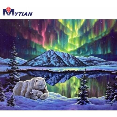 MYTIAN 5D Diamond Painting,Arctic Polar Bears,Northern Lights,DIY Diamond Embroidery Kit,Full Drill Mosaic Home Handmade Sticker