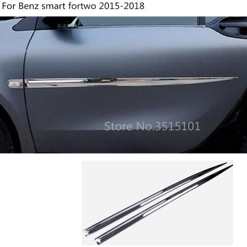 Car detector stainless steel Side Door Body trim stick Strip Molding 2pcs For Benz smart fortwo 2015 2016 2017 2018