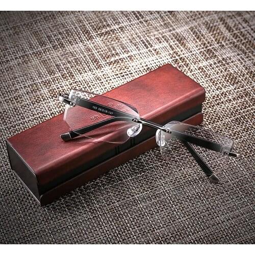 BUSINESS CEO STYLE RIMLESS WITH PU CASE LUXURY MEN WOMEN READING GLASSES +1 +1.5 +2 +2.5 +3 +3.5 +4