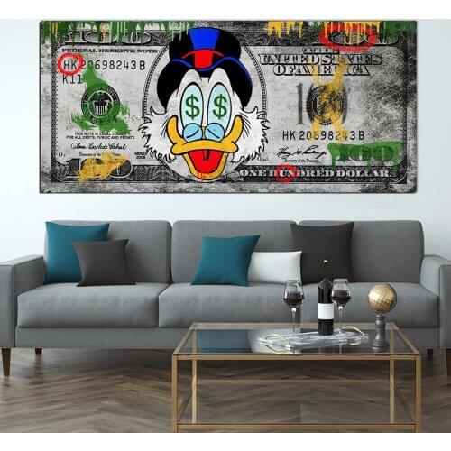Large Scrooge Donald Duck Wall Decor Art Mickey Cartoon Inspirational Printing On Canvas Tales Poster Money for Decoration Gift