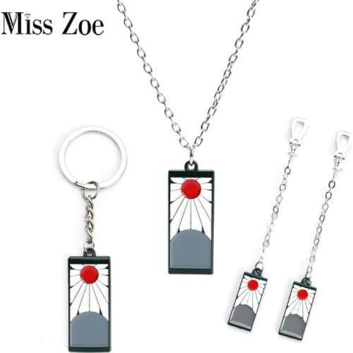 Demon Killer Pendant Necklaces Keychain Earrings Swordsman Japanese Cartoon Anime Chains Keyring Jewelry Gift Fans Kids