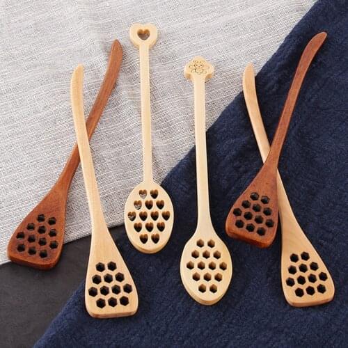 Wooden Honey Spoon Handmade Honey Mixing Stirrer Long Handle Cooking Baking Tool Kitchen Tableware