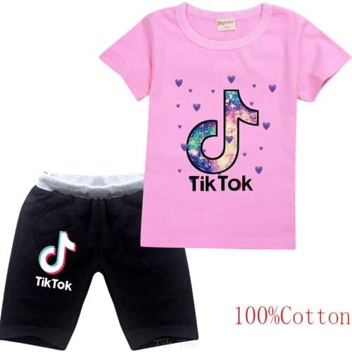 Tik Tok T Shirt Baby Boys Girls Summer 2PCS Set Printed Tik Tok Sports Suit for Kids T-Shirt Shorts ChildrenS Clothing