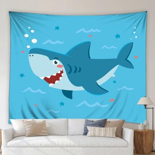 Cartoon Ocean Animals Tapestry Dolphin Whale Shark Living Room Bedroom Wall Hanging Tapestries Childrens Room Decoration Cloth