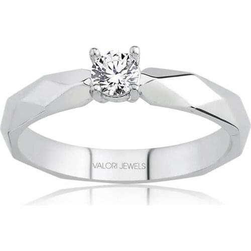 Valori Jewels 0.25 Carat, Zirconia White Round Gemstone, Rhodium Plated, Sterling Silver Solitaire Ring