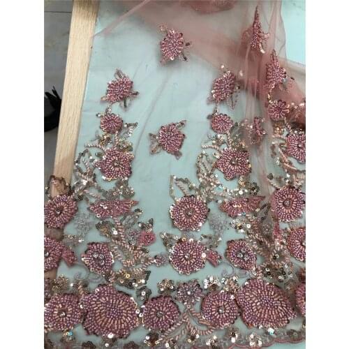 Beautiful heavy industry beaded flower embroidery, French tulle lace, suitable for ladies' fashionable party dresses