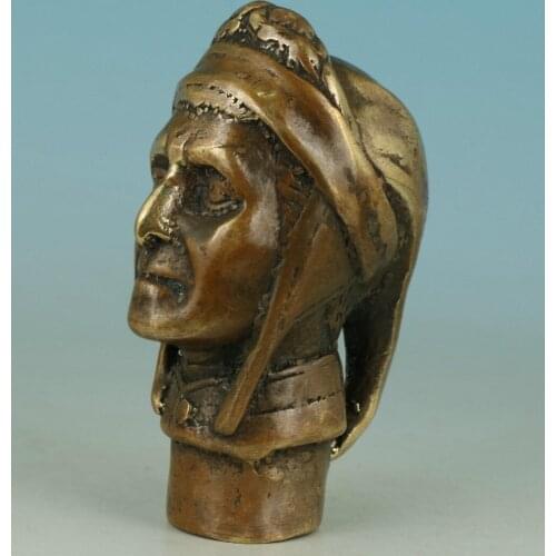 Copper Brass CHINESE crafts decoration Asian Chinese Old Bronze Hand Carved Indian Statue Walking Stick Head