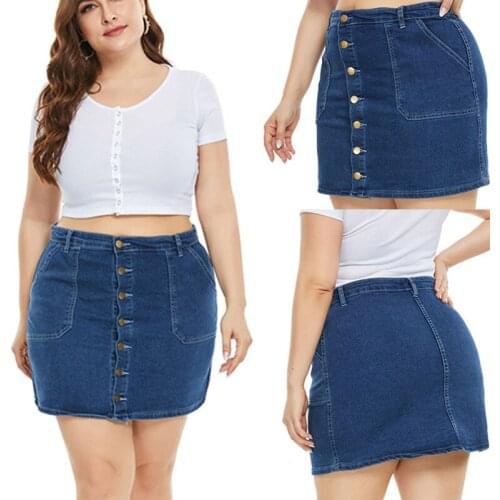 Fashion Women Button Denim Skirt High Waist Bodycon Slim Pencil Short Mini Skirt