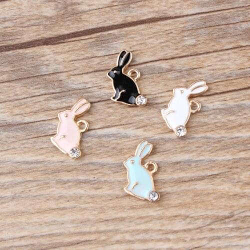 20pcs DIY fashion charms gifts enamel Rhinestone Rabbit alloy pendant making hair bracelet necklace clothing jewelry Accessories