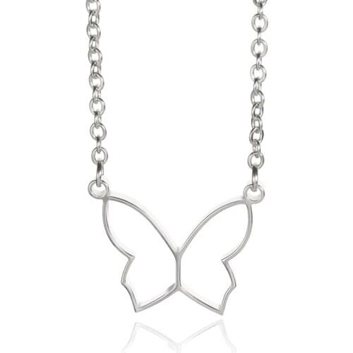 Trendy Pendant Jewelry Hollows Butterfly Necklace Stainless Steel Gold Silver Color Butterfly Necklaces For Lover Gift 2021 New