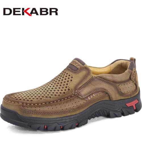 DEKABR Genuine Leather Mens Shoes Brown Men Flats Breathable Casual Italian Loafers Comfortable Cow Leather Driving Shoes Male