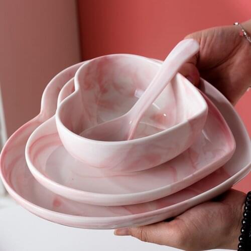 Nordic Ceramic Tableware Love Heart Shaped Bowl Chopsticks Plate Set Household Couple 2 Person Combination Bowl Seasoning Plate