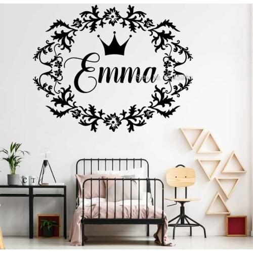 Crown Sticker Personalized Name Wall Decal Cottage Style Girls Name Decals DIY Baby Nursery Decor Art Murals Wallpapers LC1693
