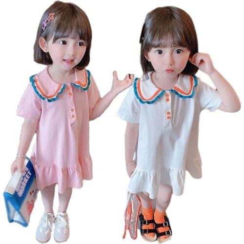 2021 New Summer Dress For Girl Kids Childrens Clothing Korean Girls Polo Shirt One-Piece Costume Short Dresses Vestidos Verano