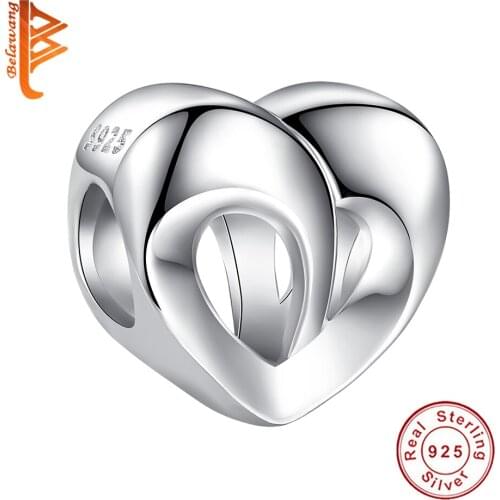 New Arrival 925 Sterling Silver Hollow Double Love Heart Bead With Platinum Plated Romantic Charm Fit Original Bracelet Gift
