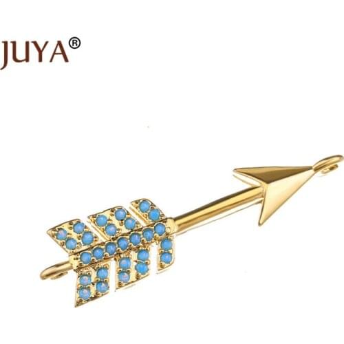 Juya NEW Design Copper Inalid Blue Zircon Rhinestone Arrow Shape Connectors Pendant For DIY Bracelets Jewelry Making Parts