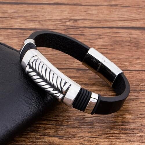 New Fashion Stainless Steel Magnetic Black Leather Bracelet For Men and women Jewelry Whosales Accessories Punk Rock Bangles