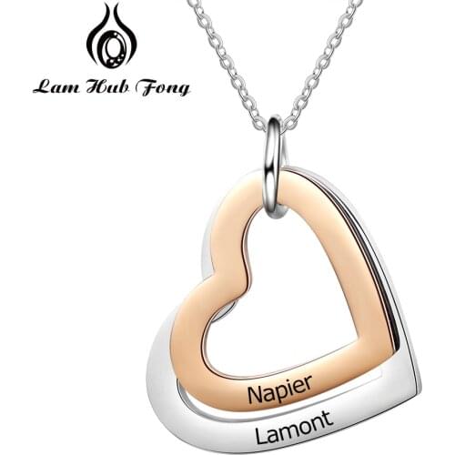 Personalized Stainless Steel Heart Necklace Engraved 2 Name Necklace Double Heart Pendant Fashion Jewelry Gifts (Lam Hub Fong)