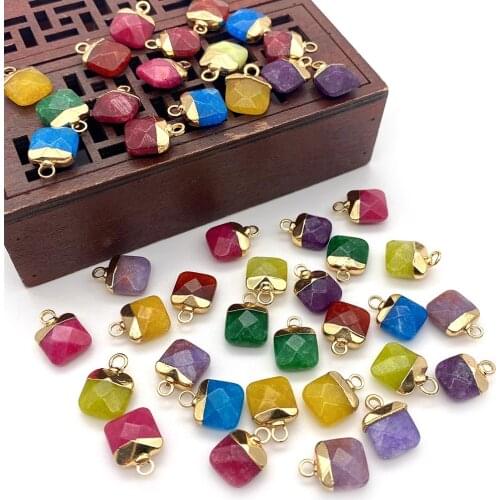 3pcs Natural Stone Crystal Pendant Colorful Faceted Square Plating DIY Fashion Necklace Jewelry Making Accessories 10x14mm