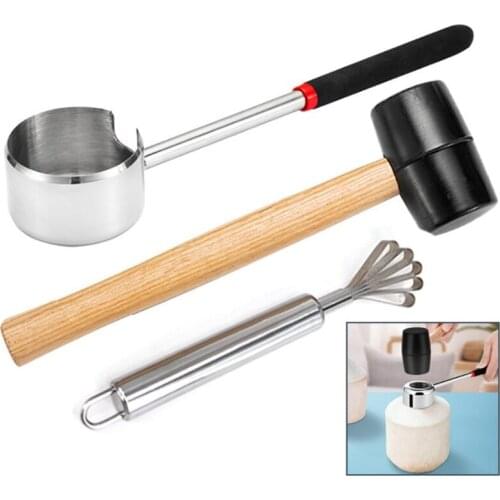 Durable Coconut Opener Tool Set Food Grade Stainless Steel Coconut Grater Hammer
