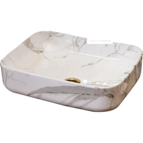 European Style Home Bathroom Rectangle Ceramic Sink Single Hole Hand Wash Sink Modern Simple Hotel Above Counter Basin Bowl