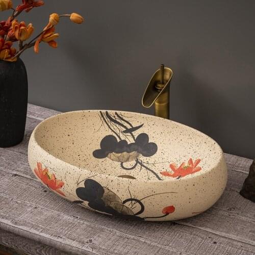 Rose Oval Jingdezhen Bathroom ceramic sink wash basin Counter Top Wash Basin Bathroom Sinks oval lavatory sink