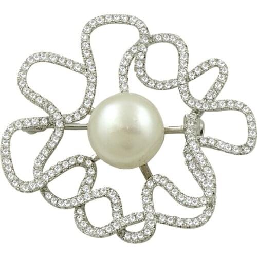 Silverlina Silver Natural Pearl & Zircon Crystal Brooch