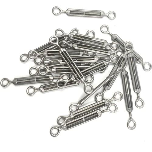 Silver 304 Stainless Steel European Style Eye to Eye M5 Turnbuckles Adjustable Wire Rope Tensioners Pack of 30