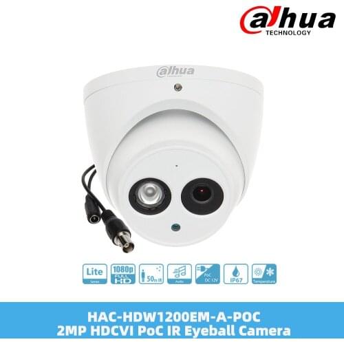 Dahua HAC-HDW1200EM-A-POC 2MP HDCVI PoC IR Eyeball Camera 1080P 3.6 2.8mm Fixed Lens Smart IR IP67 Built-in Mic
