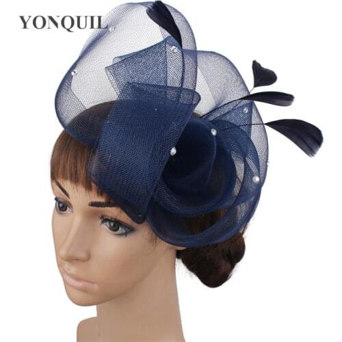 Gorgeous Ladies Mesh Headwear Formal Derby Fascinator Hat Hair Pin With Fancy Feather Hair Accessories Cocktail Race Headdress